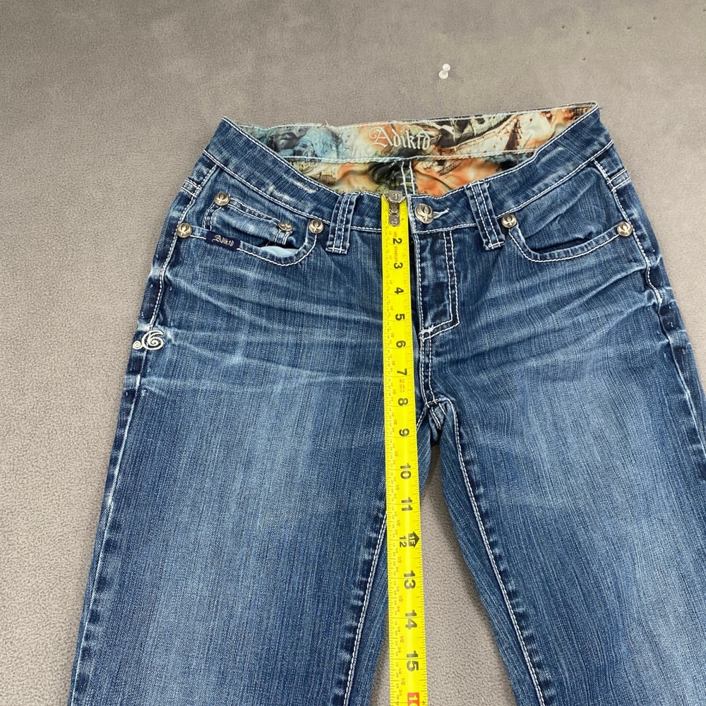 Adiktd Womens Y2K Embroidered Studded Zipper Bootcut Jeans Size 6 W29 Blue - Picture 7 of 11